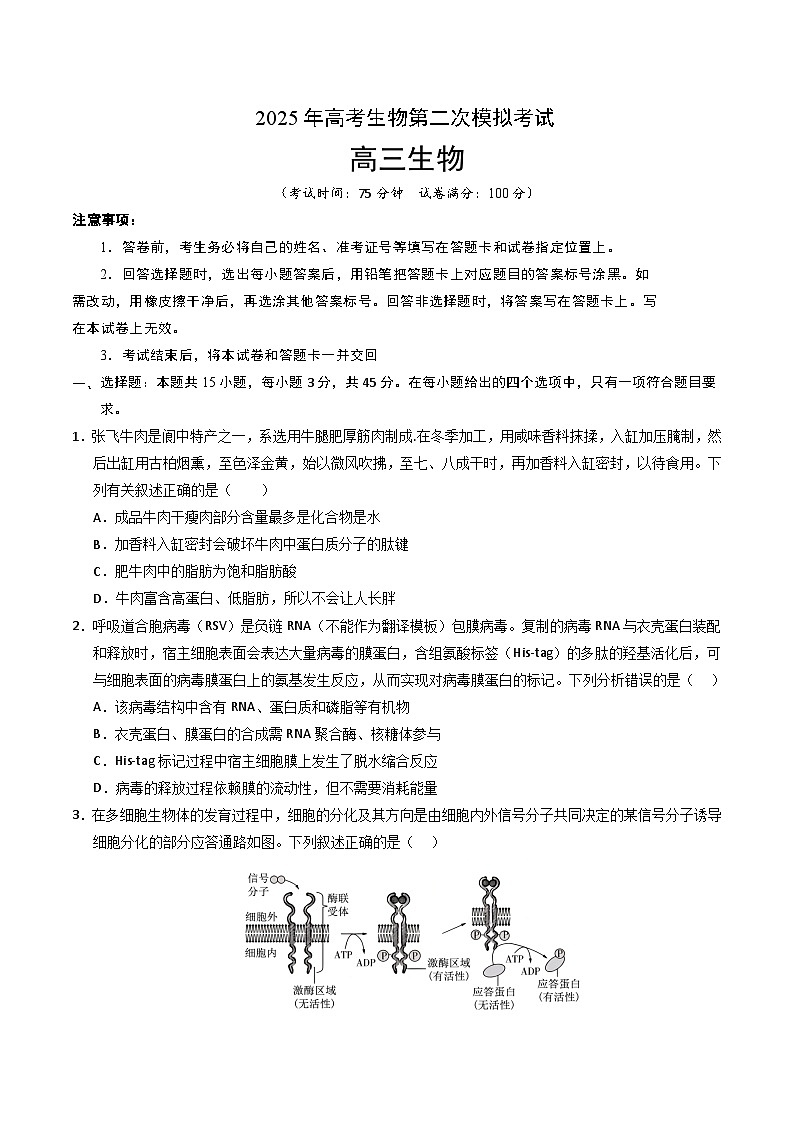 2025年高考第二次模拟考试卷：生物（四川卷）（考试版）第1页