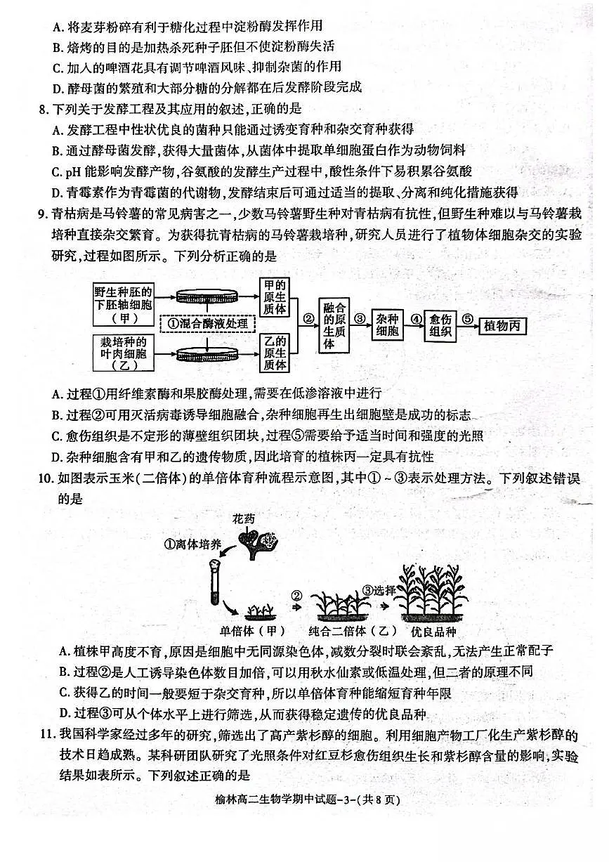 陕西省榆林市2024-2025学年高二下学期4月期中考试生物试卷（PDF版附答案）第3页