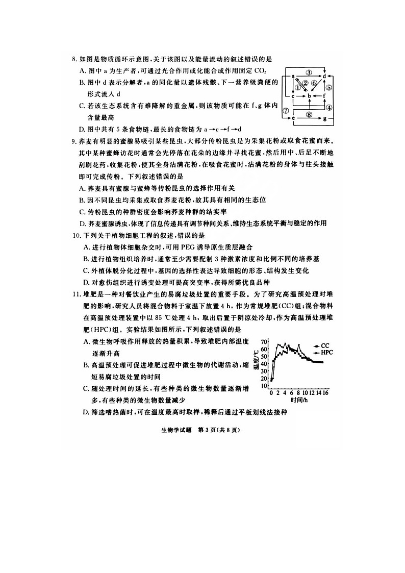 吕梁市2025年高三年级第二次模拟考试生物试卷含答案第3页