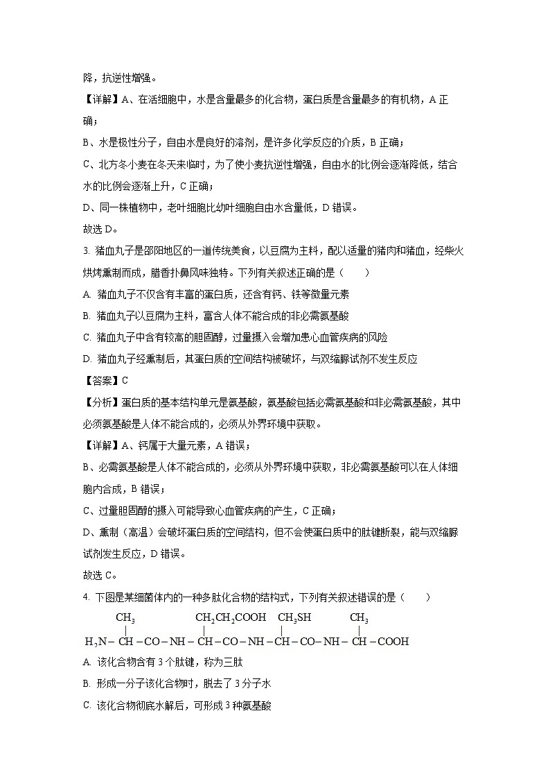 湖南省邵阳市2024-2025学年高一上学期期末生物试卷（解析版）第2页