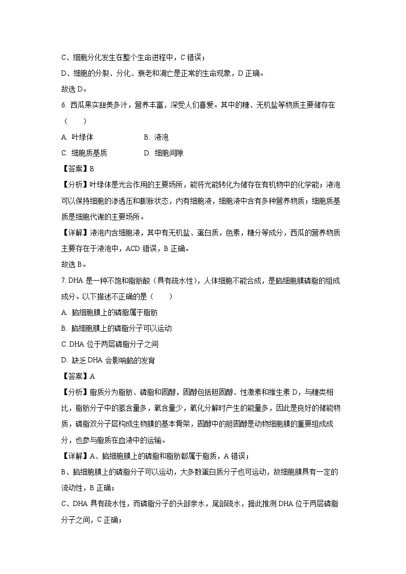 北京市顺义区2024-2025学年高一上学期1月期末生物试卷（解析版）第3页