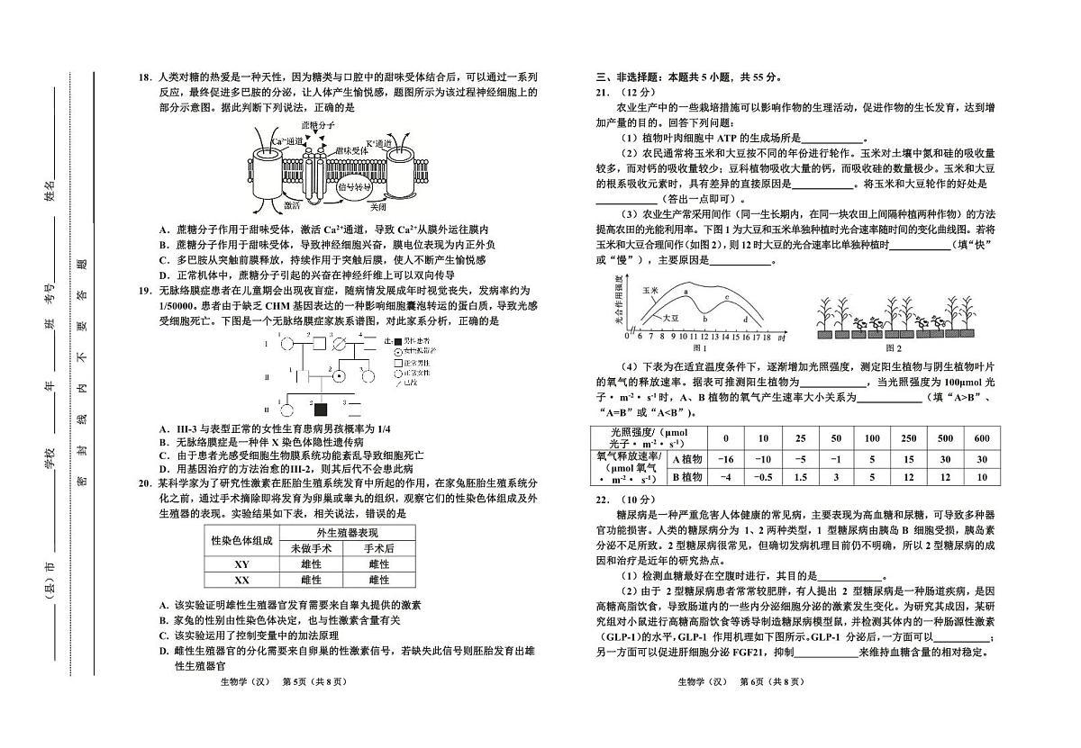 2024届吉林省延边州高三教学质量检测（一模）生物试卷（含答案）第3页