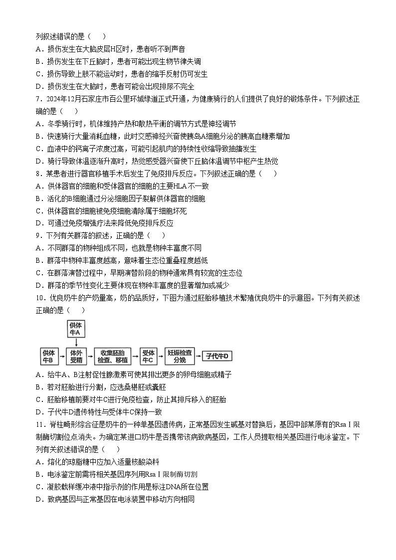 河北省石家庄市2025届高三下学期4月二模试题 生物第2页