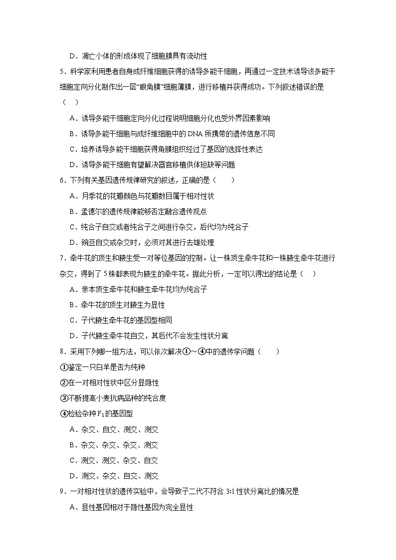 黑龙江省哈尔滨市第九中学2024-2025学年高一下学期4月月考生物试卷（Word版附答案）第2页