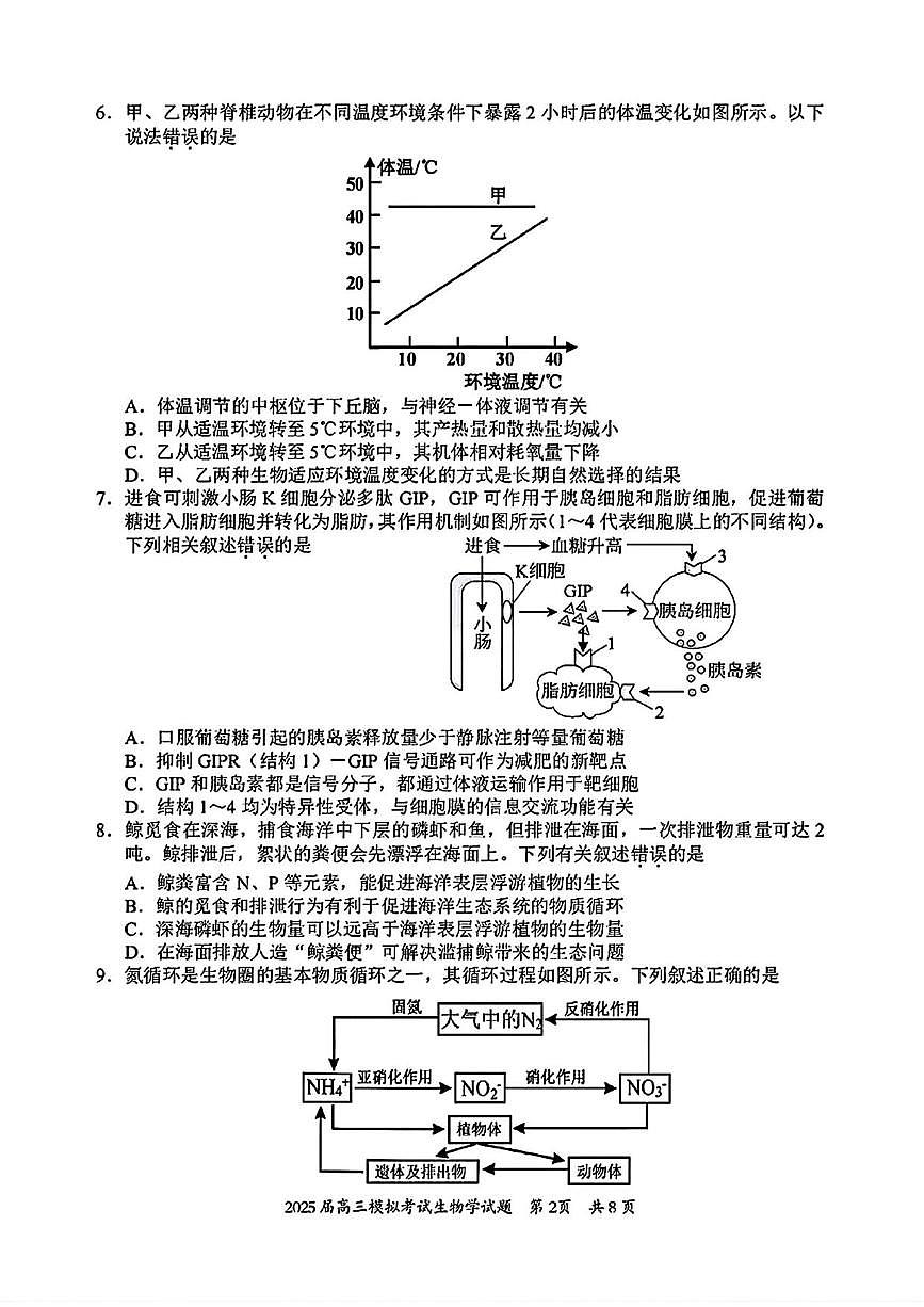 生物丨广东省惠州市2025届高三下学期4月第一次模拟生物试卷及答案第2页