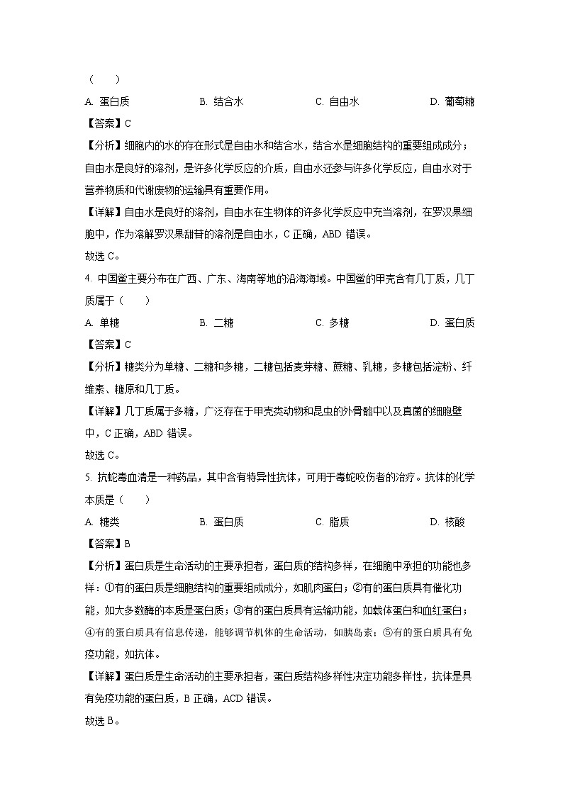 广西南宁市2024-2025学年高一上学期期末教学质量调研生物试卷（解析版）第2页