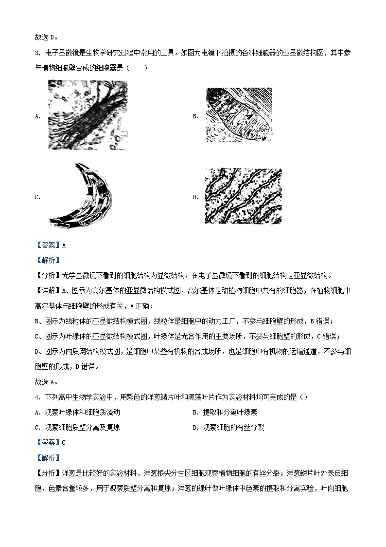 浙江省四校联考2023_2024学年高一生物下学期3月月考试题含解析第2页