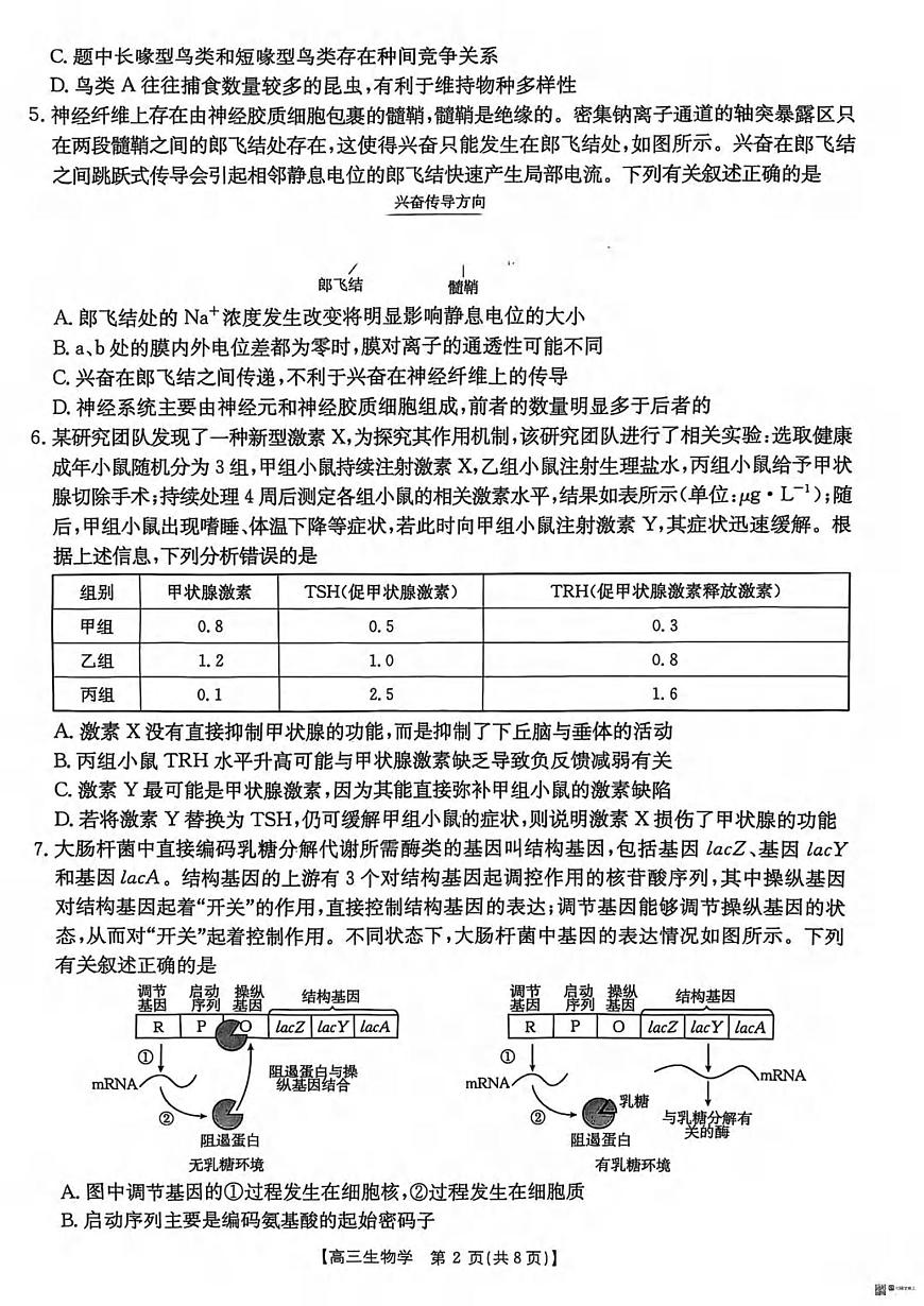 生物丨“五个一”名校联盟河北省2025届高三下学期4月第二次联考生物试卷及答案第2页