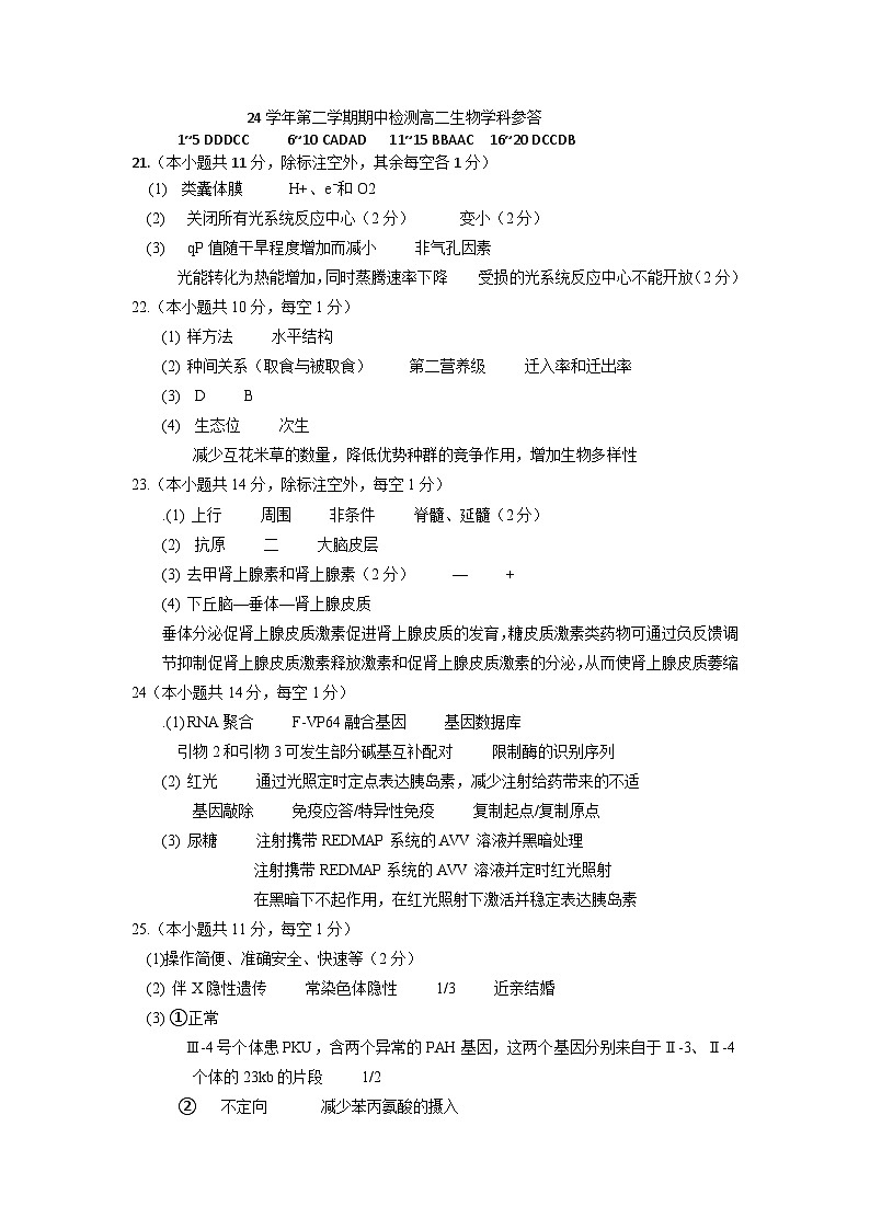 26届高二第二学期期中考参答第1页