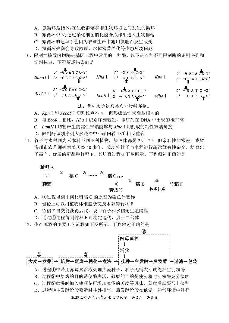 惠州市2025届高三模拟考试生物科试题 （终定稿）第3页