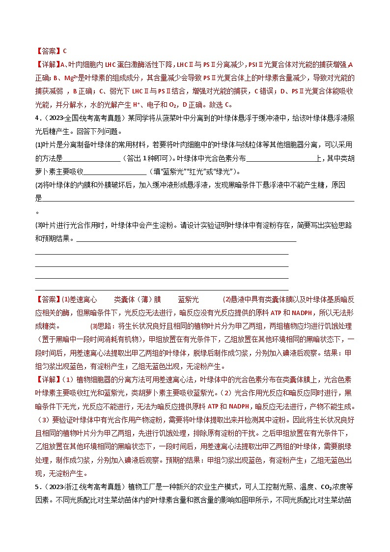十年高考真题（2014-2023）分项汇编 生物 专题06 光合作用 含解析第3页