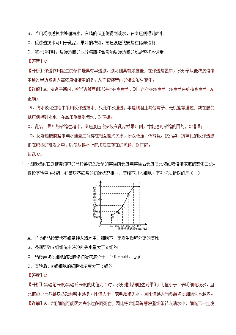 备战2025年高考生物抢押秘籍（山东专用）押题02物质的渗透作用及运输方式（教师版）第2页