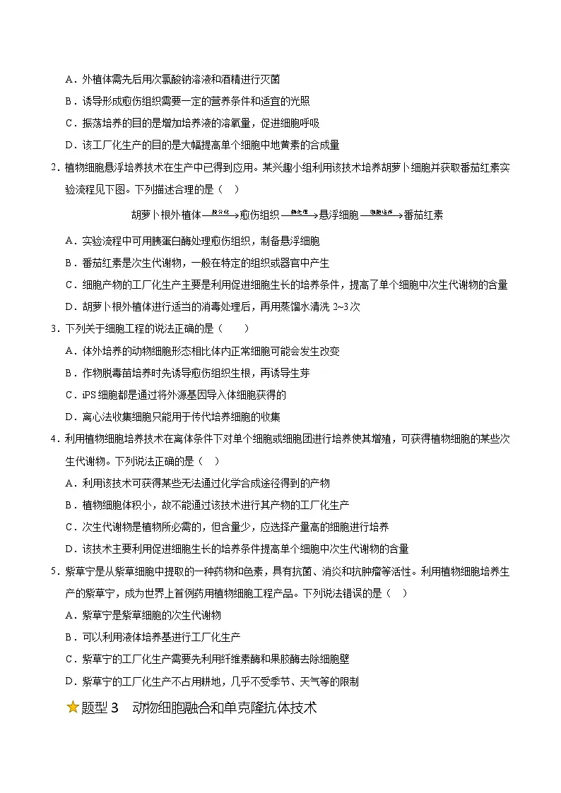 备战2025年高考生物抢押秘籍（山东专用）押题09发酵工程、植物细胞工程和动物细胞工程（学生版）第3页