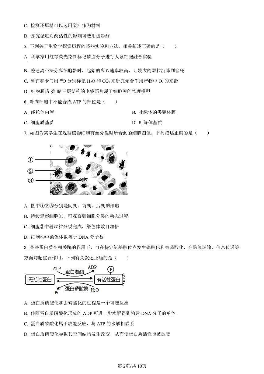 福建省厦门市2023-2024学年高一1月期末生物试卷（含答案）第2页