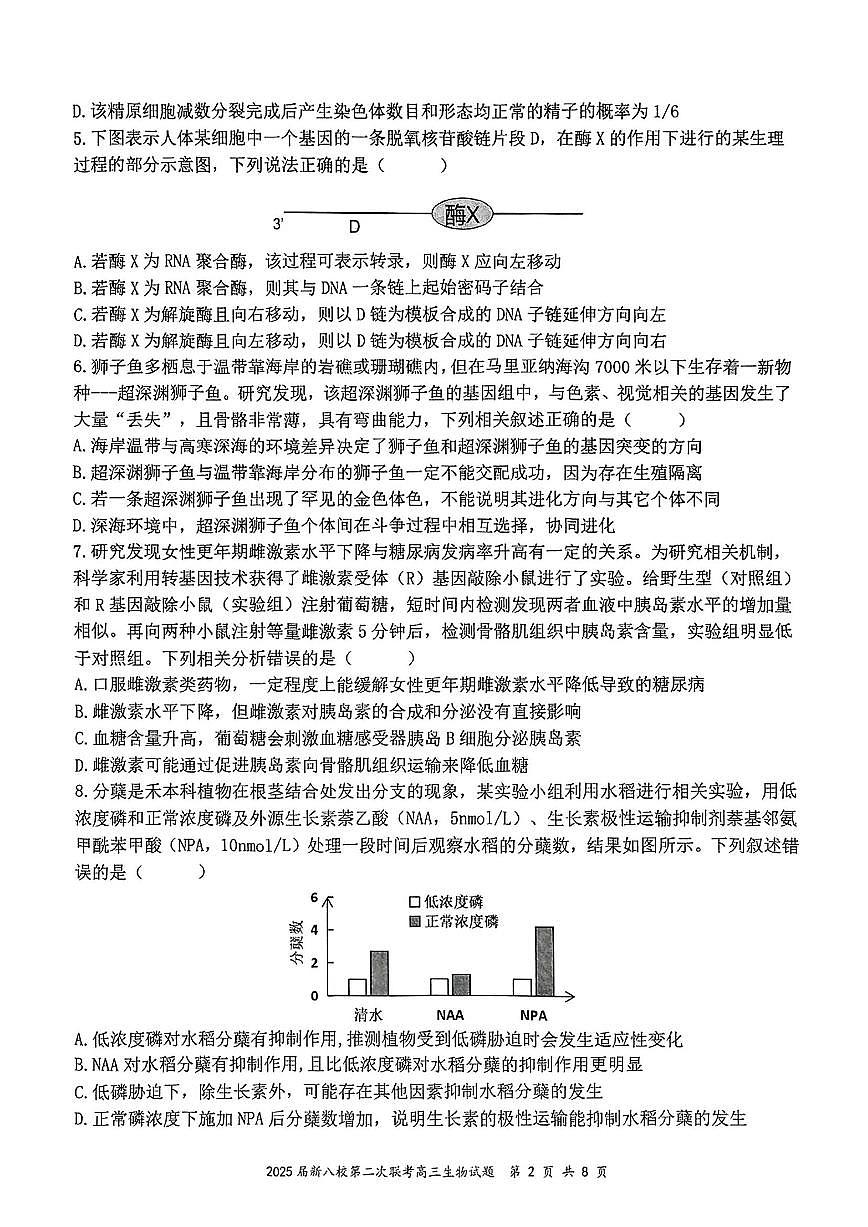 2025年江西新八校检测二高三下学期4月生物试题及答案第2页