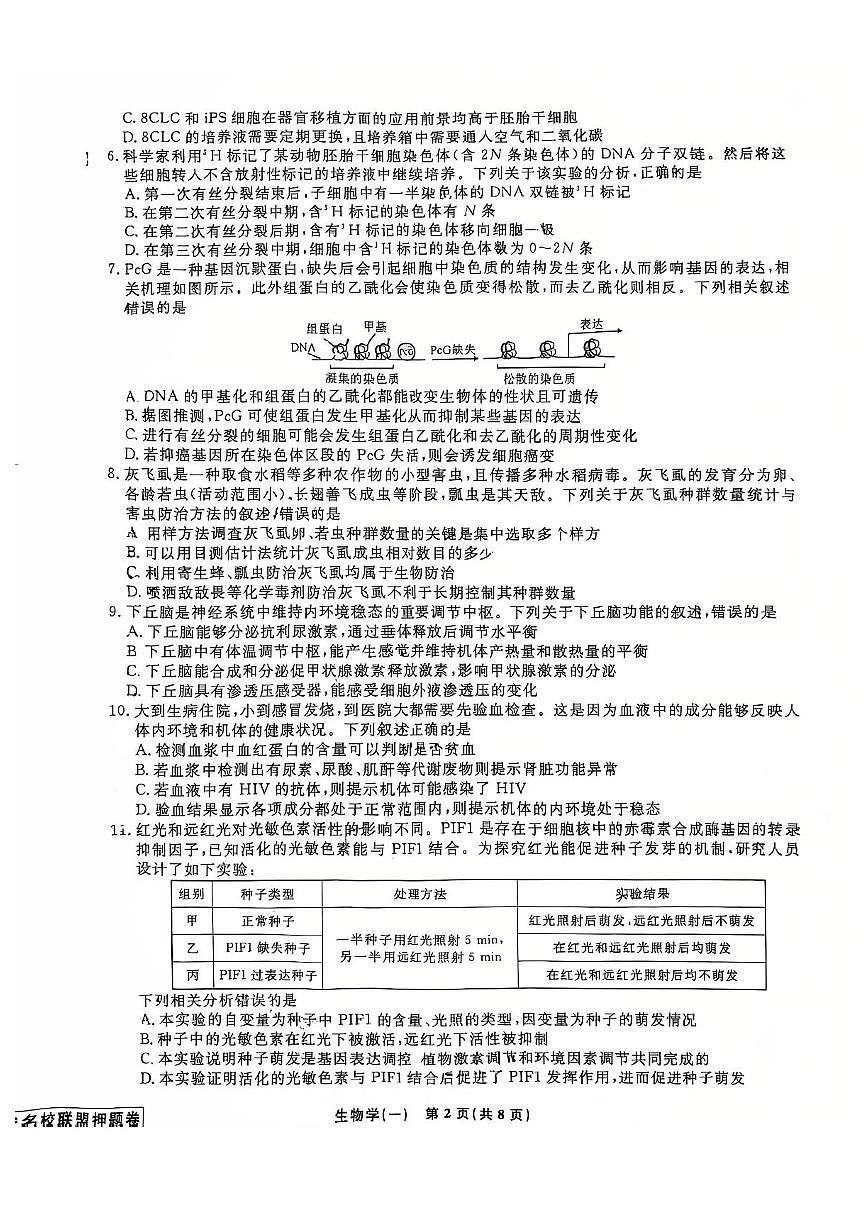 辽宁省名校联盟2025届高三下学期高考模拟卷押题卷 生物（一） PDF版含解析第2页