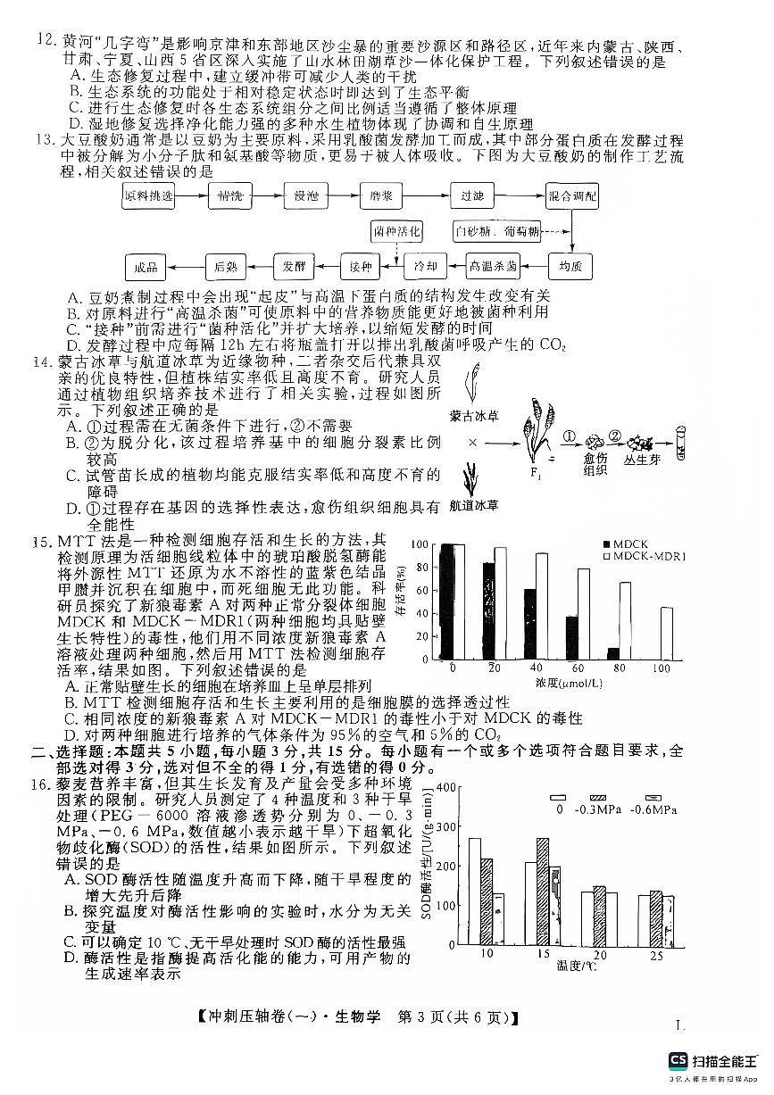 2025年普通高校招生考试冲刺压轴卷(一)生物试题 含答案第3页