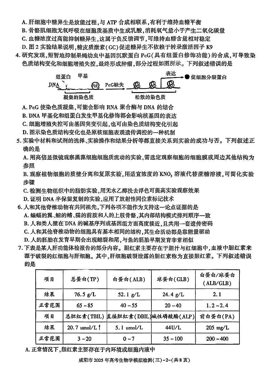 陕西省咸阳市2025届高三下学期高考模拟检测（三）生物试题（含答案）第2页