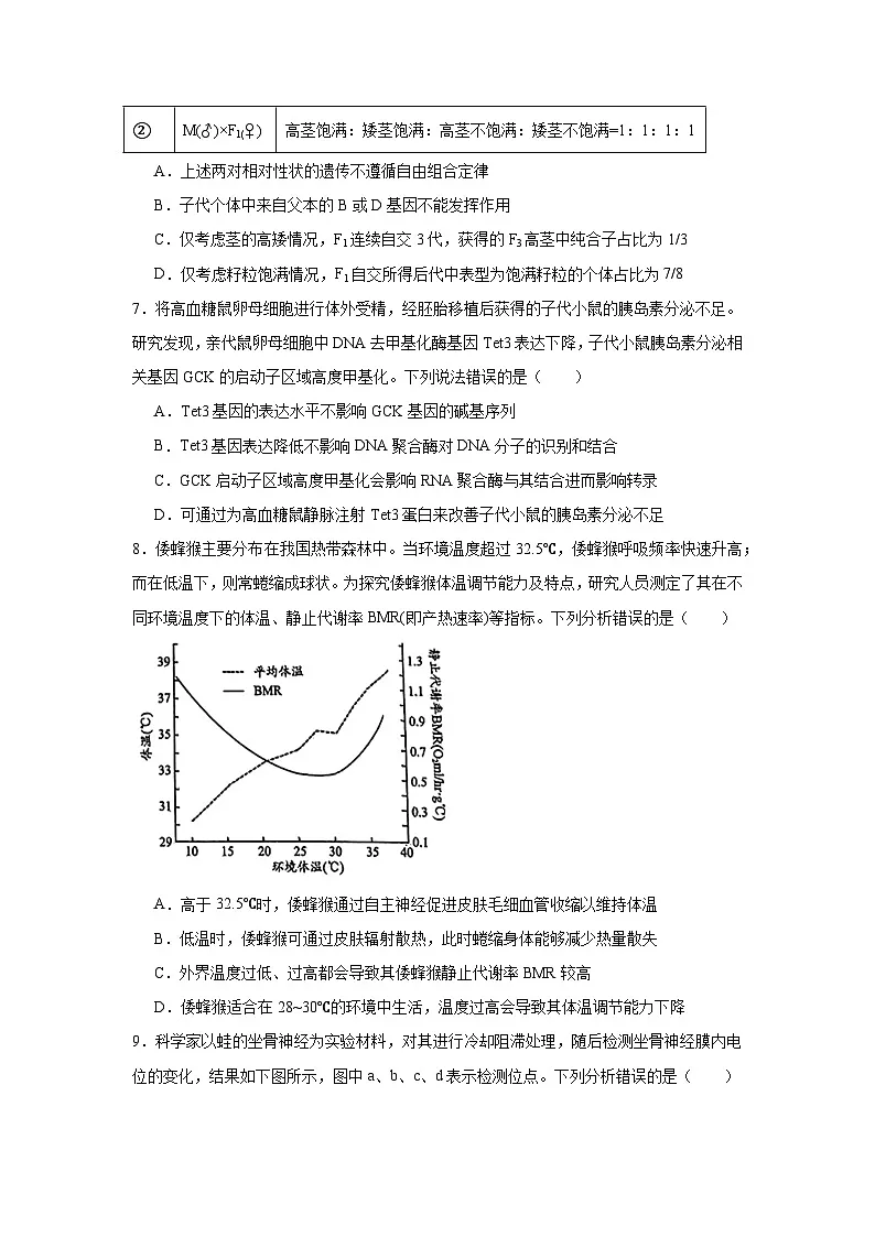 2025届山东省日照市高三二模考试生物试卷（无答案）第3页