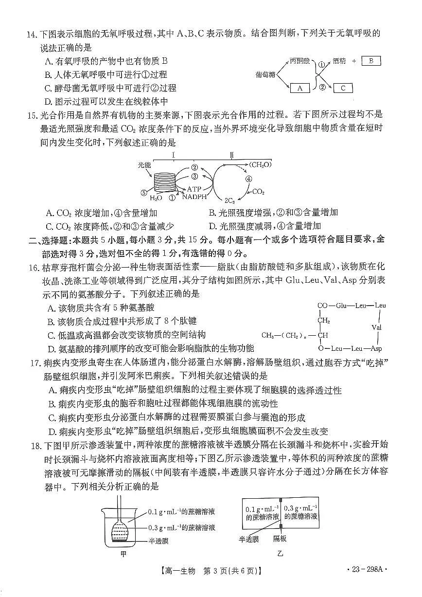 河南2022-2023学年高一下开学考 生物试卷（含答案）第3页