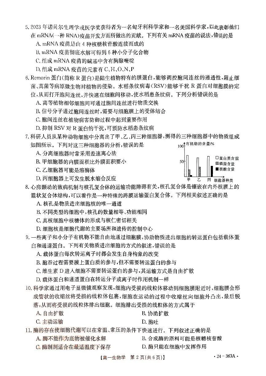 河南省许平汝名校2023-2024学年高一下学期开学考试生物试题（含答案）第2页