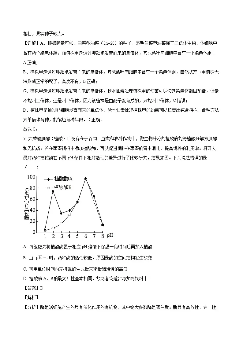 2024-2025学年湖北省咸宁市高一生物下学期期末考试模拟试题（附答案）第3页