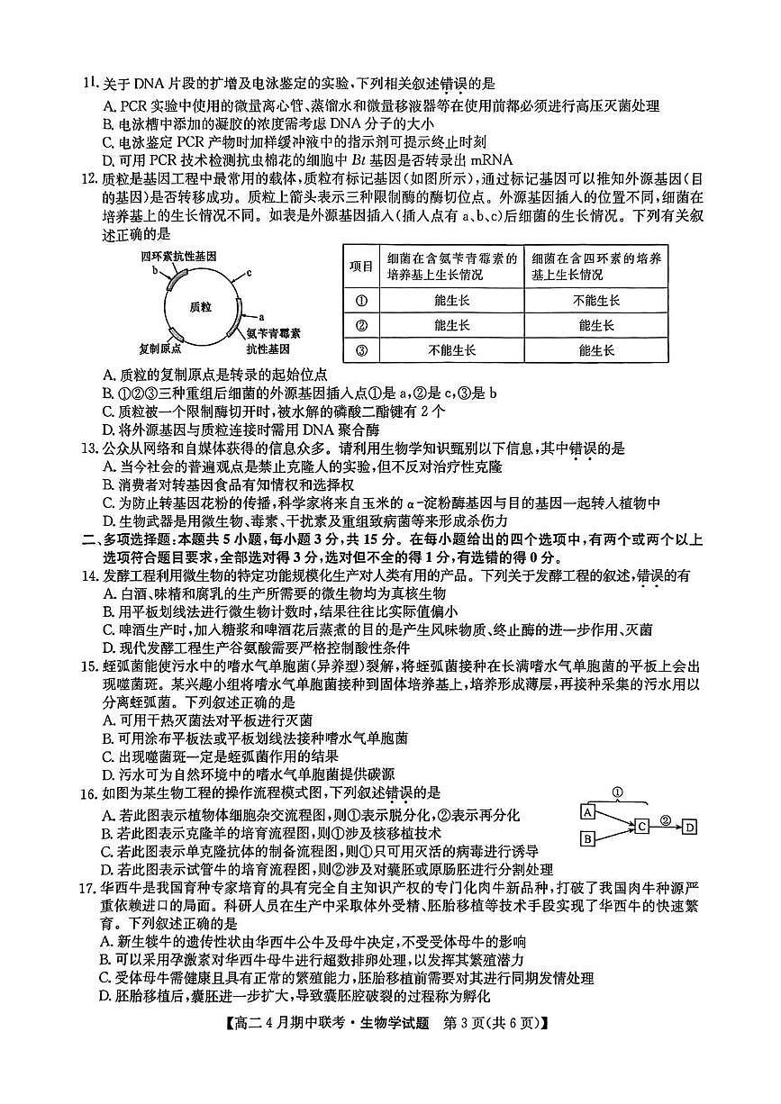 河北省保定市六校联盟2024-2025学年高二下学期4月期中考试生物试卷（PDF版附答案）第3页