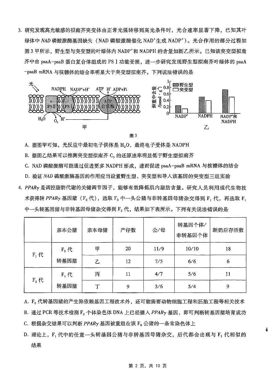 重庆市巴蜀中学2025届高考适应性月考卷（八）生物第2页