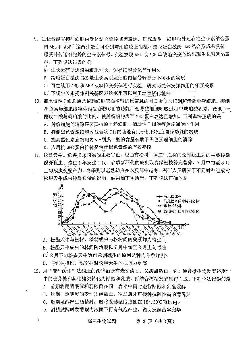 山东省烟台德州东营2024年高考诊断性测试 生物试卷（含答案）第3页