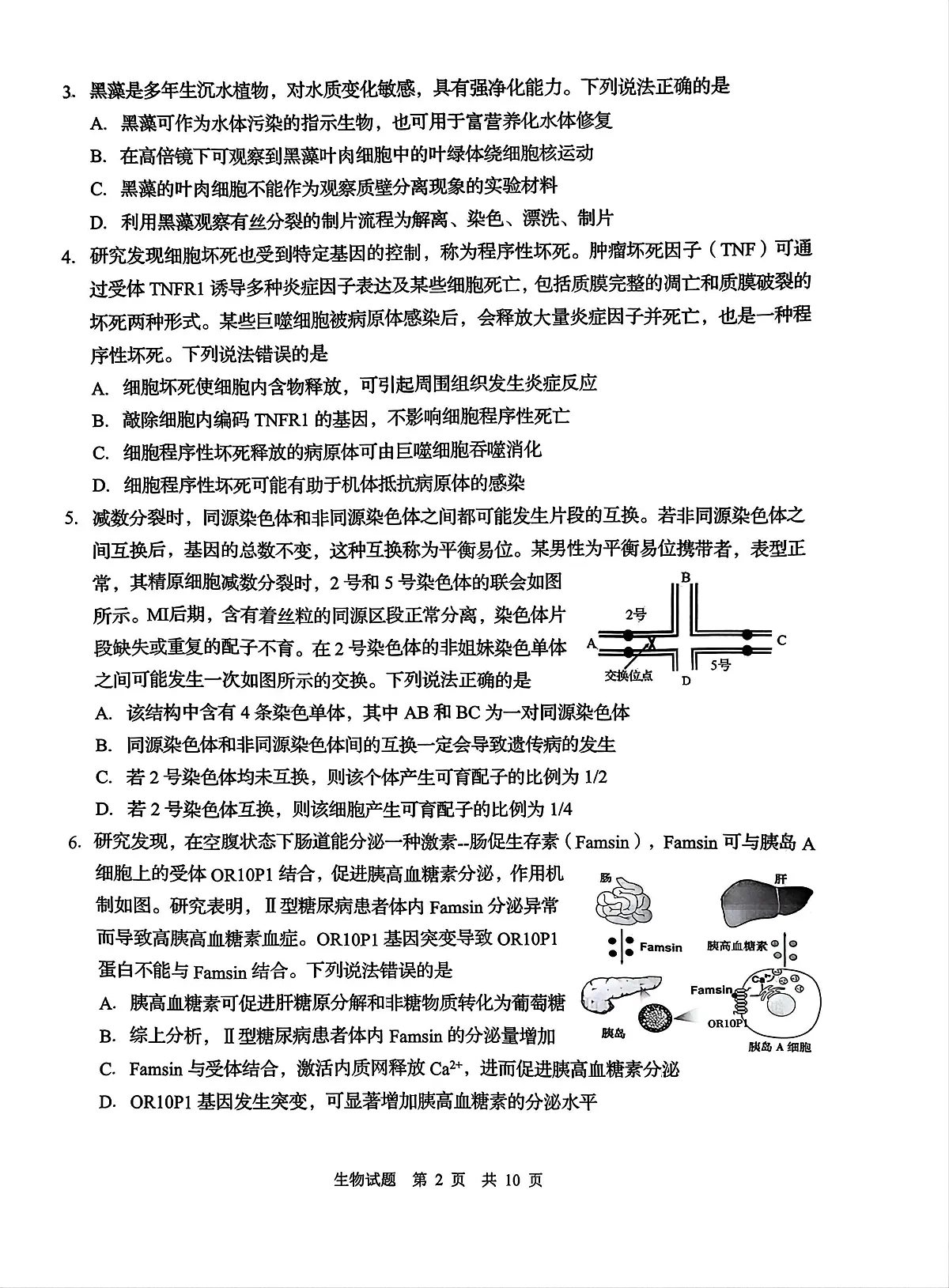 2025届山东省青岛市、淄博市高三二模第二次适应性检测 生物试题及答案第2页