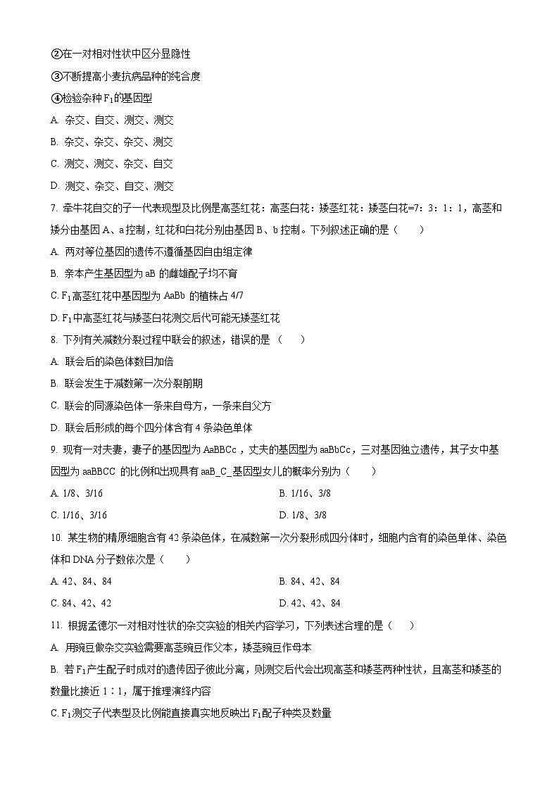 福建省龙岩市长汀县福建省长汀县第一中学2024-2025学年高一下学期3月月考生物试题（原卷版+解析版）第2页