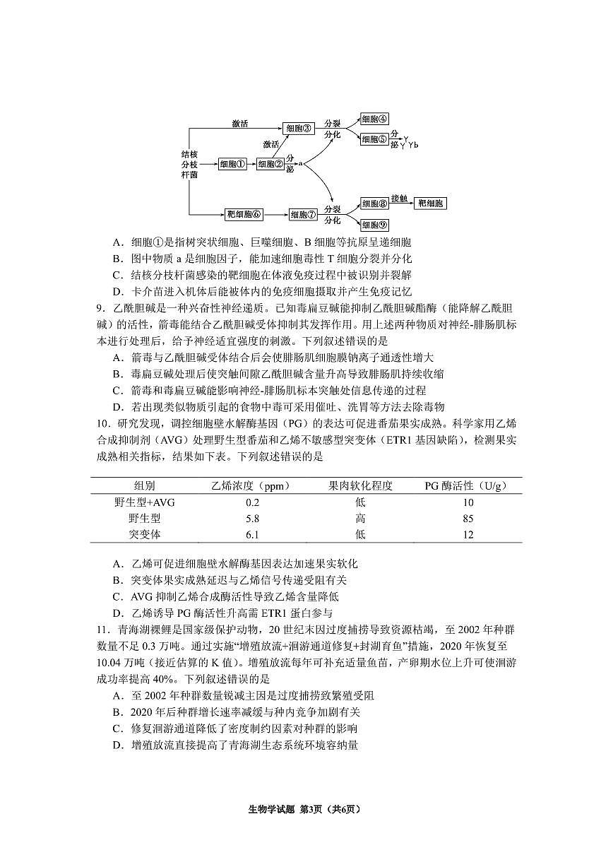 贵州省2025年基础教育质量提升普通高中教学检测生物第3页