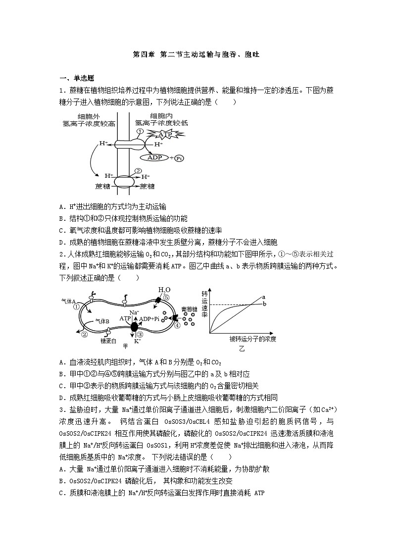 高中人教版生物必修1同步作业及答案-第四章 第二节主动运输与胞吞、胞吐第1页