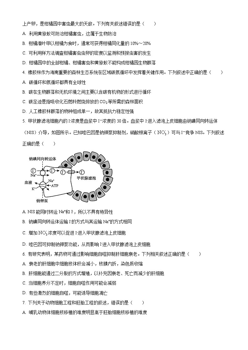 海南省四校2024-2025学年高三下学期3月月考生物试题（原卷版+解析版）第2页