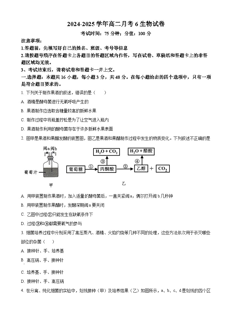 河南省开封市五县联考2024-2025学年高二下学期3月月考生物试题（原卷版+解析版）第1页
