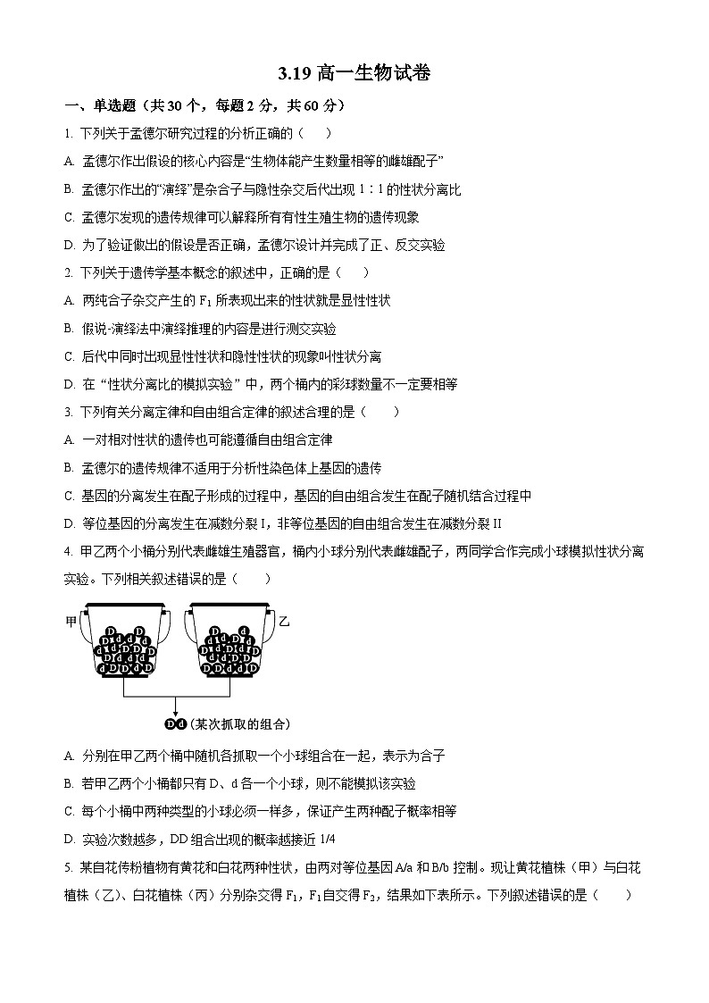 河南省南阳市淅川县第一高级中学2024-2025学年高一下学期3月考评生物试题（原卷版+解析版）第1页