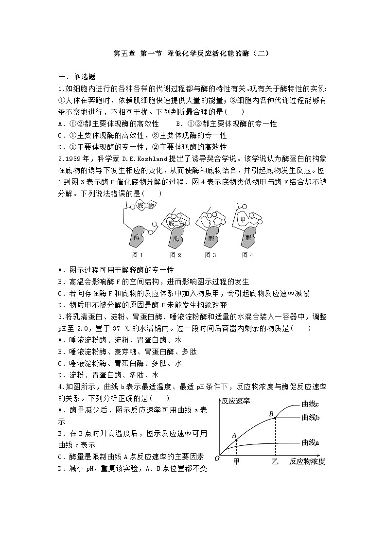 高中人教版生物必修1同步作业及答案-第五章 第一节 降低化学反应活化能的酶（二）第1页
