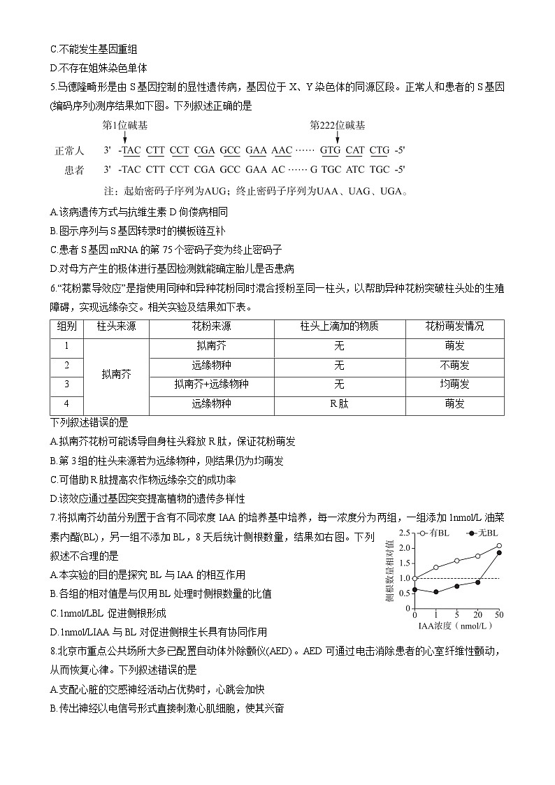 北京市海淀区2025年高三下学期4月一模试题生物Word版含答案第2页