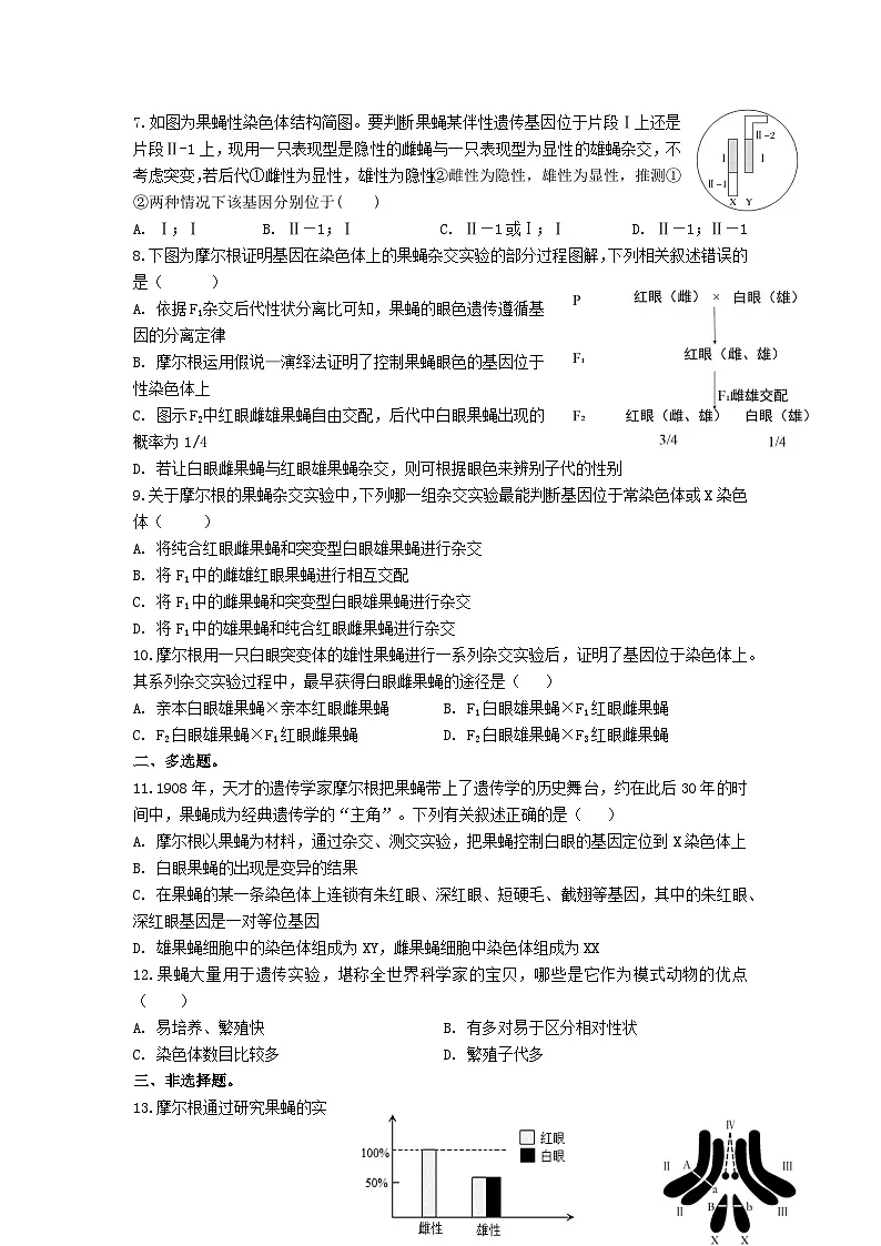 高中人教版生物必修2同步作业及答案-第2章第2节 基因在染色体上第2页