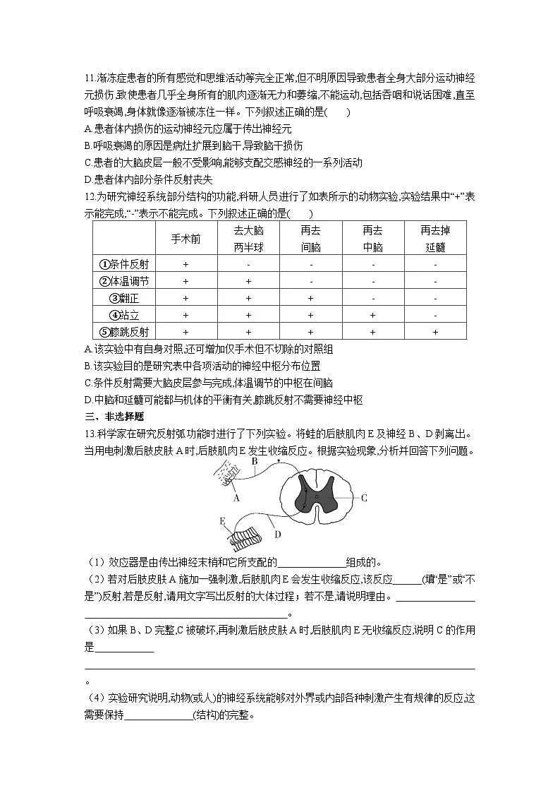 高中人教版生物选择性必修1同步作业及答案-第2章 第2节 神经调节的基本方式第3页