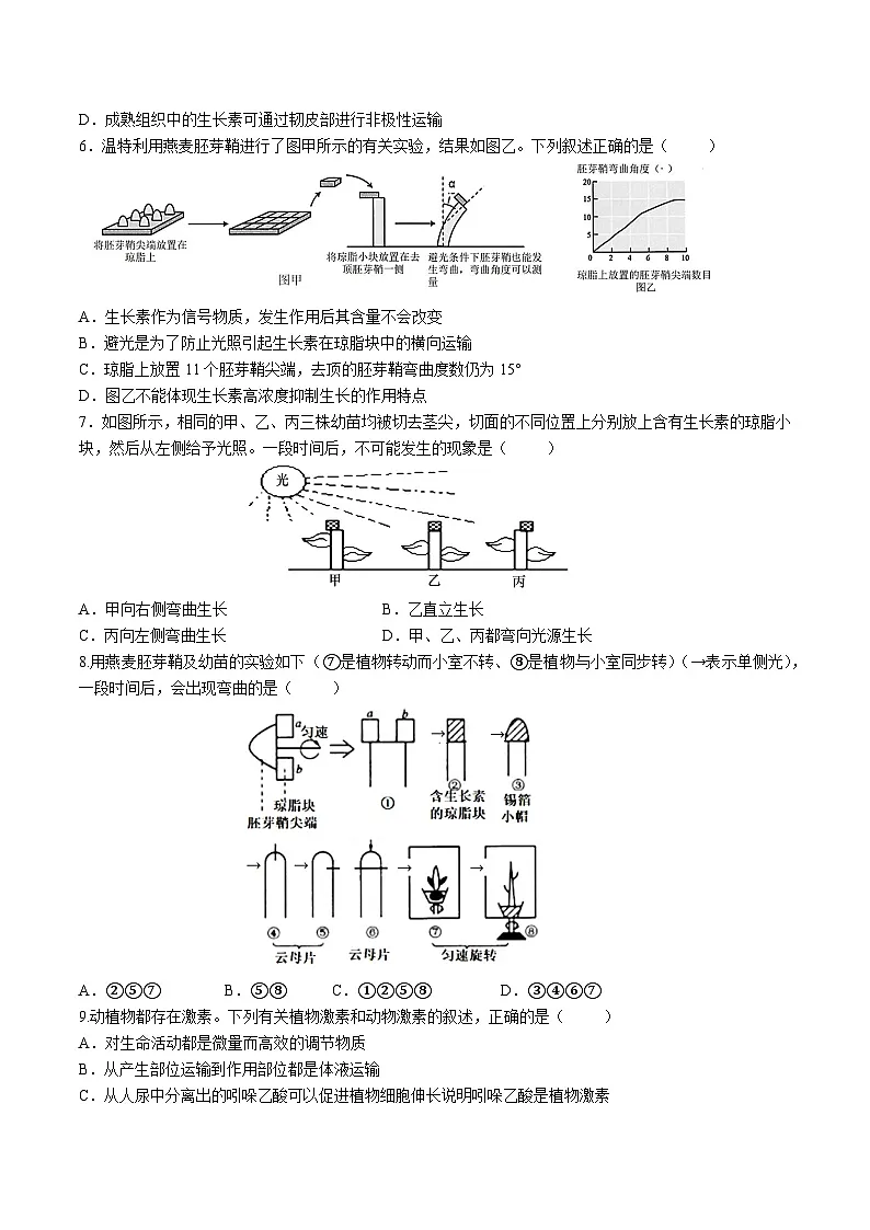高中人教版生物选择性必修1同步作业及答案-第5章 第1节 植物生长素第1课时第2页