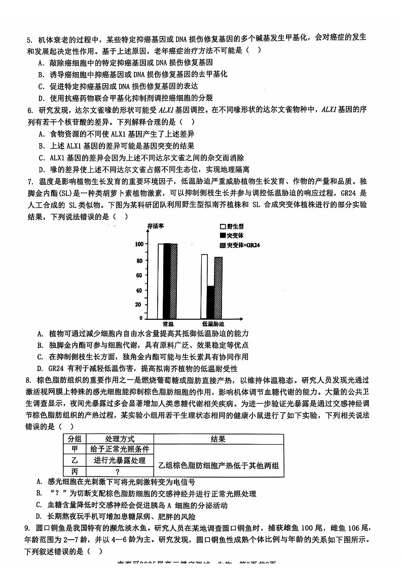 2025届广东省佛山南海区高三上学期开学考-生物试题（含答案）第2页