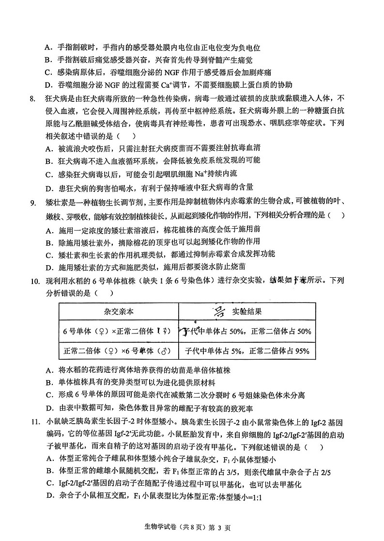 2025届安徽省江淮十校高三第一次联考-生物试卷（含答案）第3页
