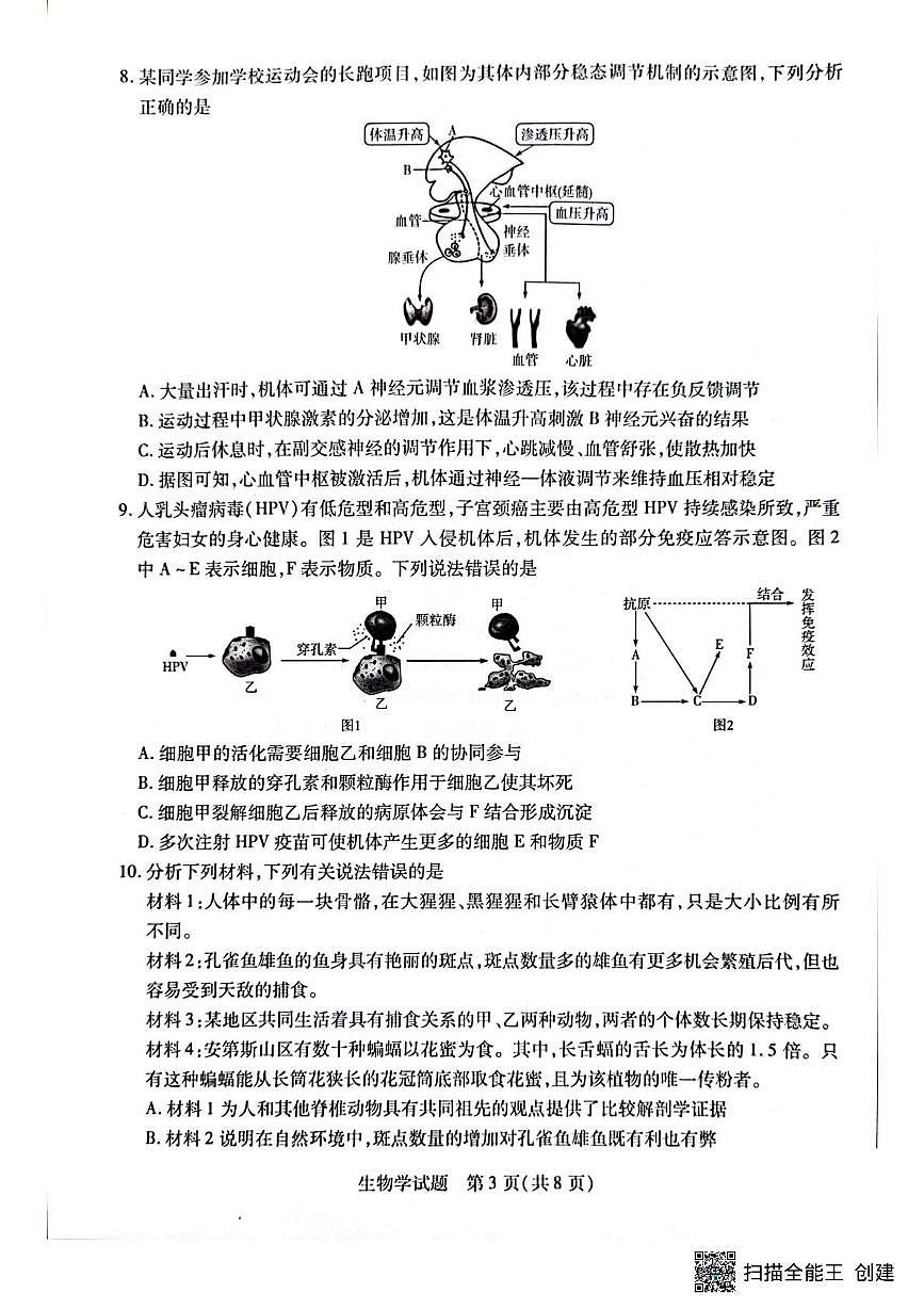 安徽省卓越县中联盟2025届高三下学期5月检测生物试题（PDF版附答案）第3页