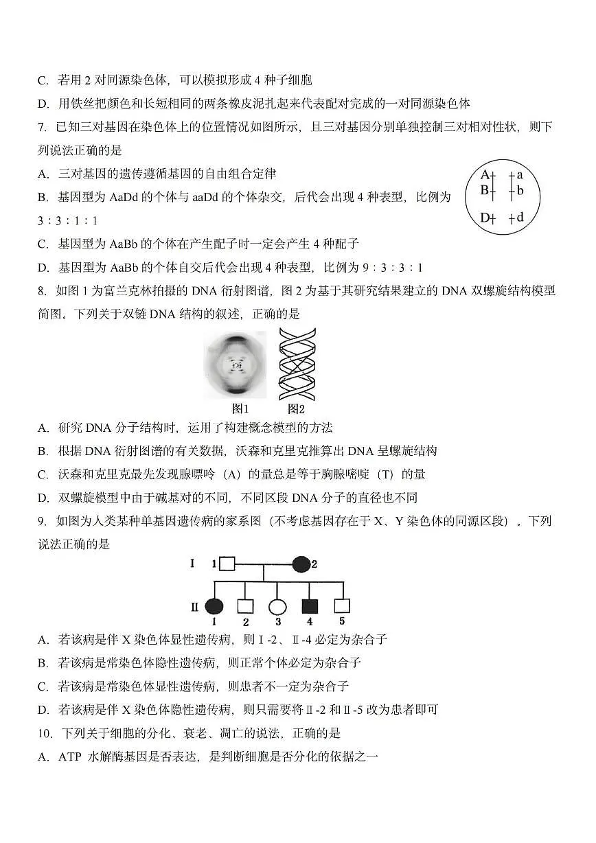 2025年哈尔滨第九中学高一（下）生物期中试题及答案第2页