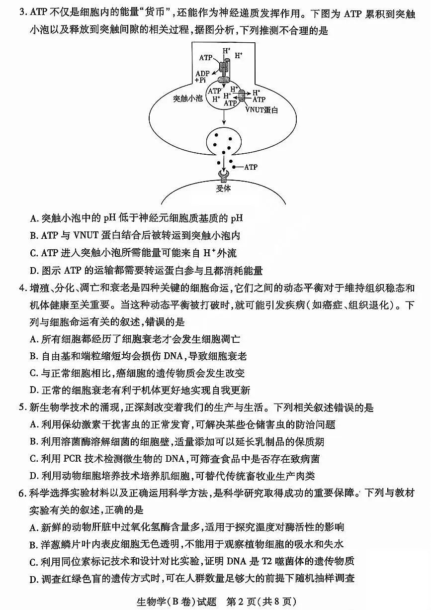 2025年5月山西省晋中市高考适应训练考试生物学试卷（PDF版，含答案）第2页