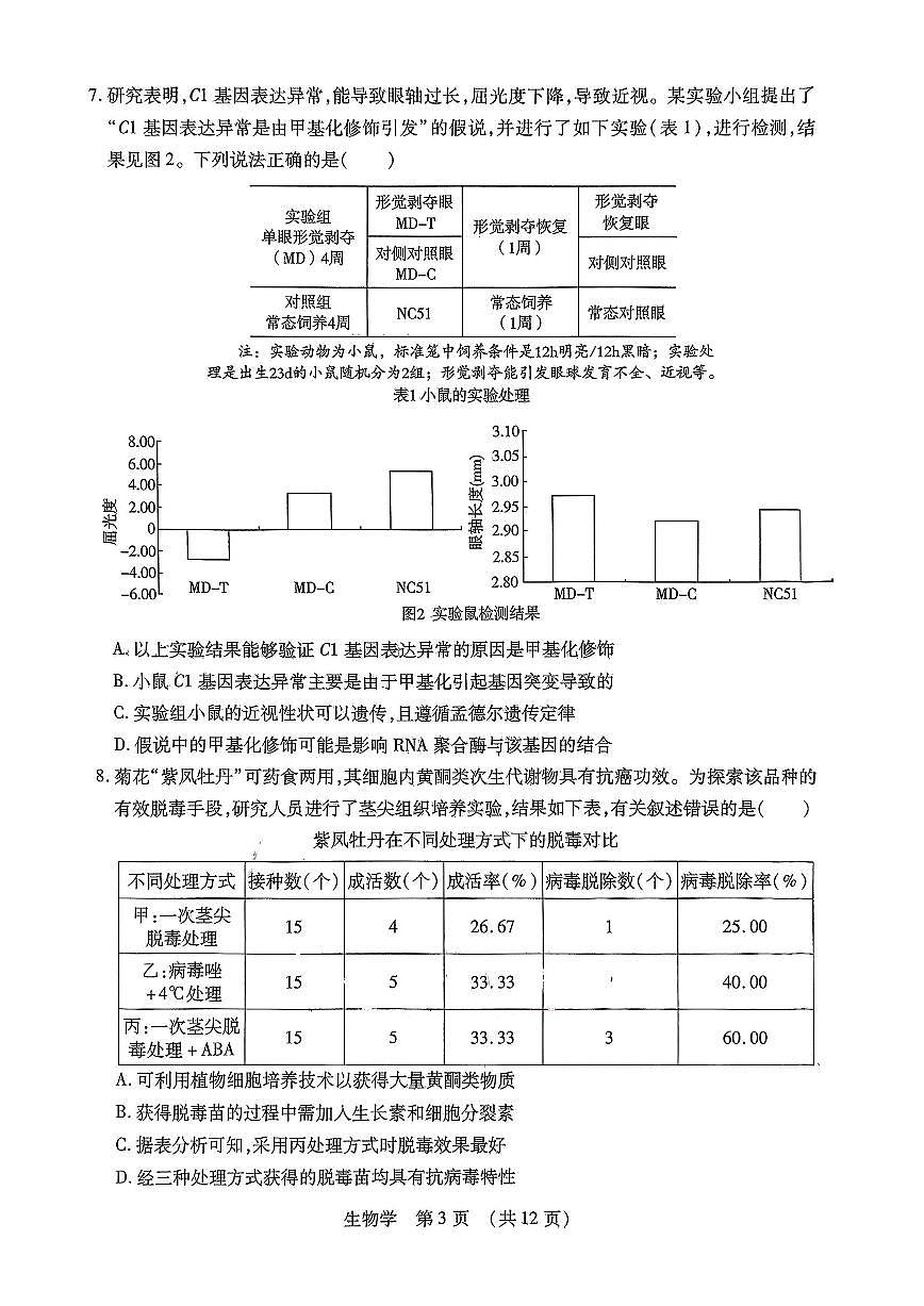 东北三省四市教研联合体2025届高考模拟试题（二）-生物试题+答案第2页