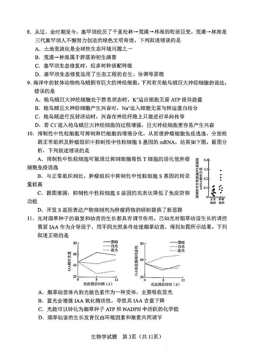 吉林省长春市2025届高三高考模拟第四次模拟-生物试题+答案第3页