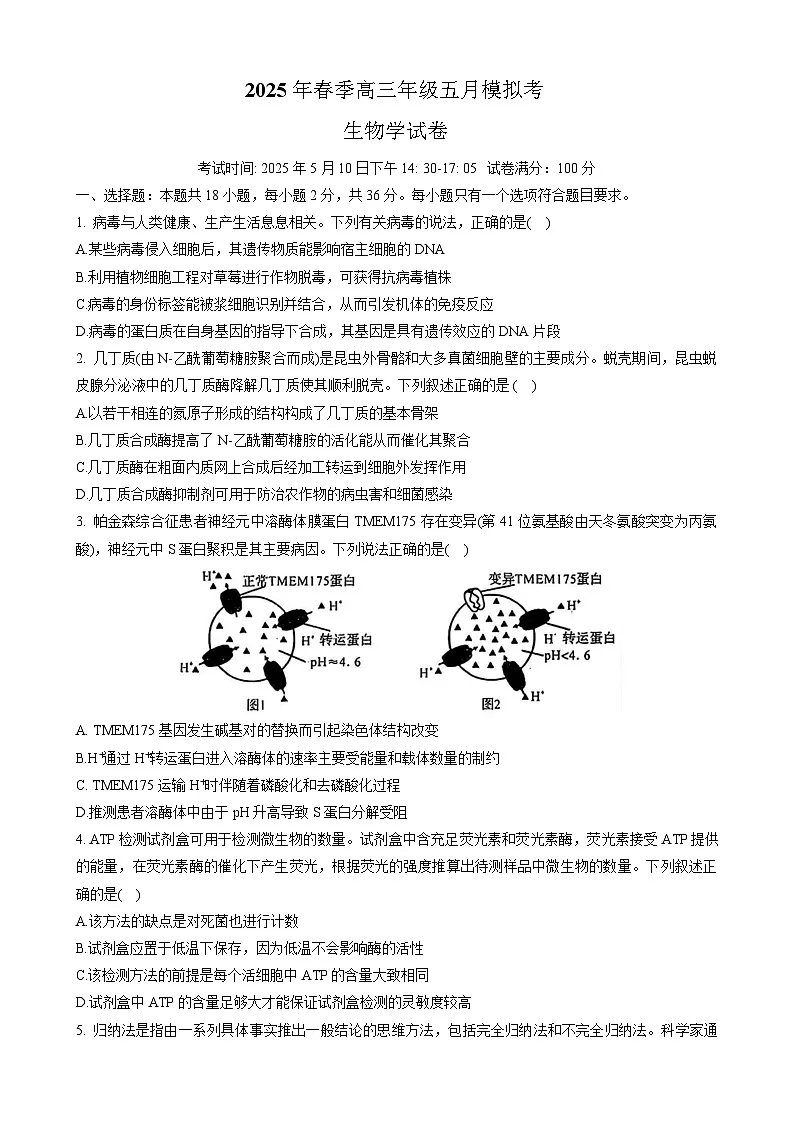 湖北省鄂东南联盟2025届高三下学期5月联考生物试卷 含答案第1页