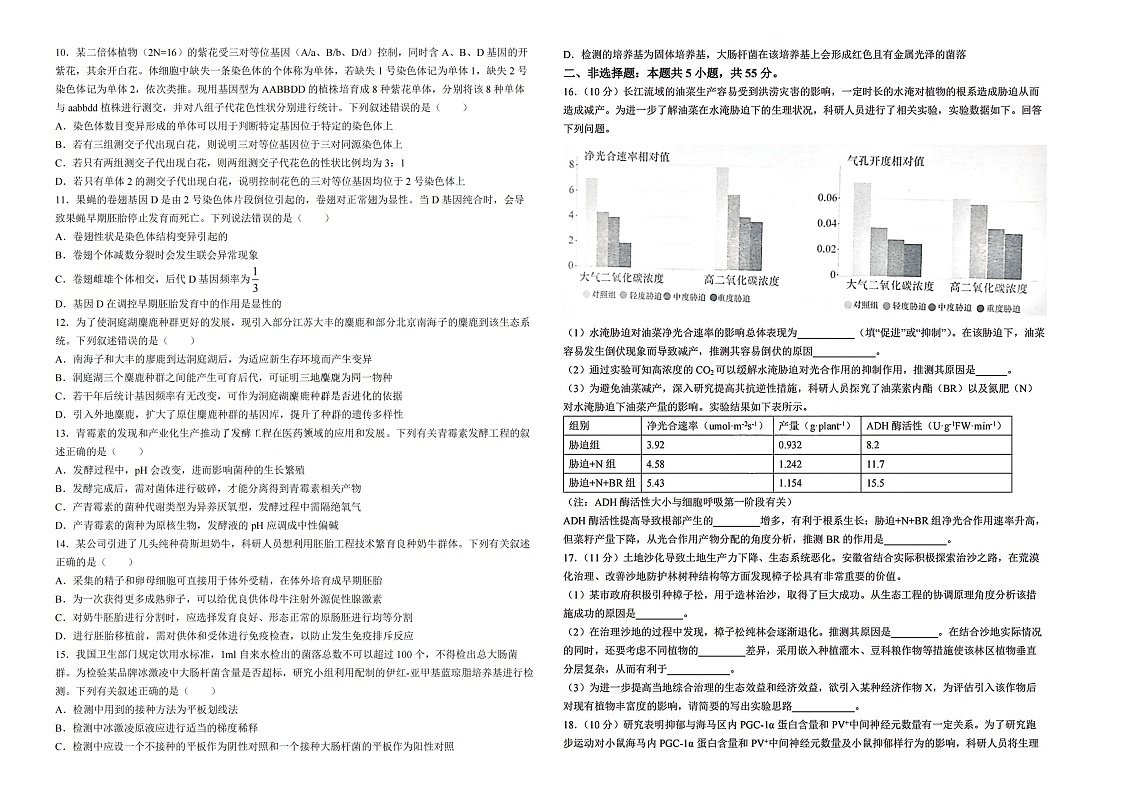 2024届安徽省马鞍山市高三下学期二模生物试题（含答案）第2页
